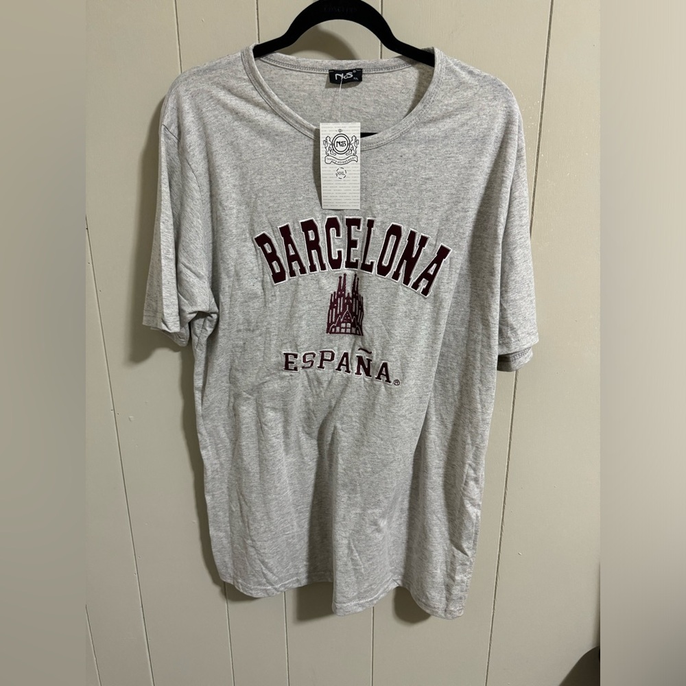Barcelona Spain embroidered logo gray and burgundy shirt NWT